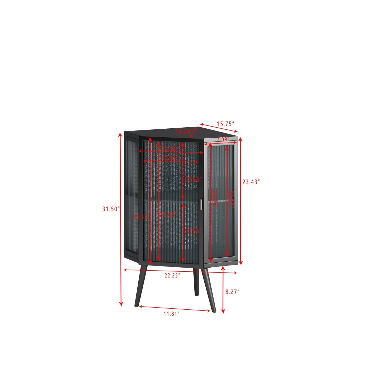 22.25' Floor Coner Cabinet with Tempered Glass Door & Storage Shelves for Bathroom, Living Room, Bedroom (Black) detail view 4