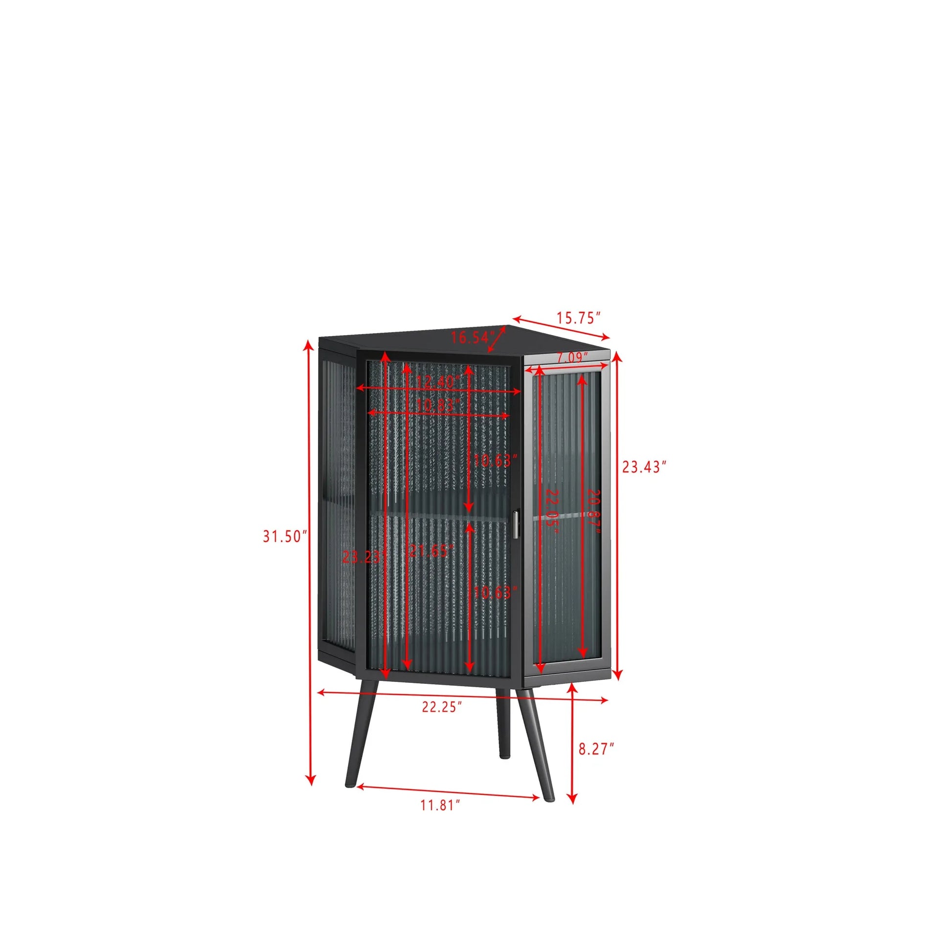 22.25' Floor Coner Cabinet with Tempered Glass Door & Storage Shelves for Bathroom, Living Room, Bedroom (Black) detail view 4