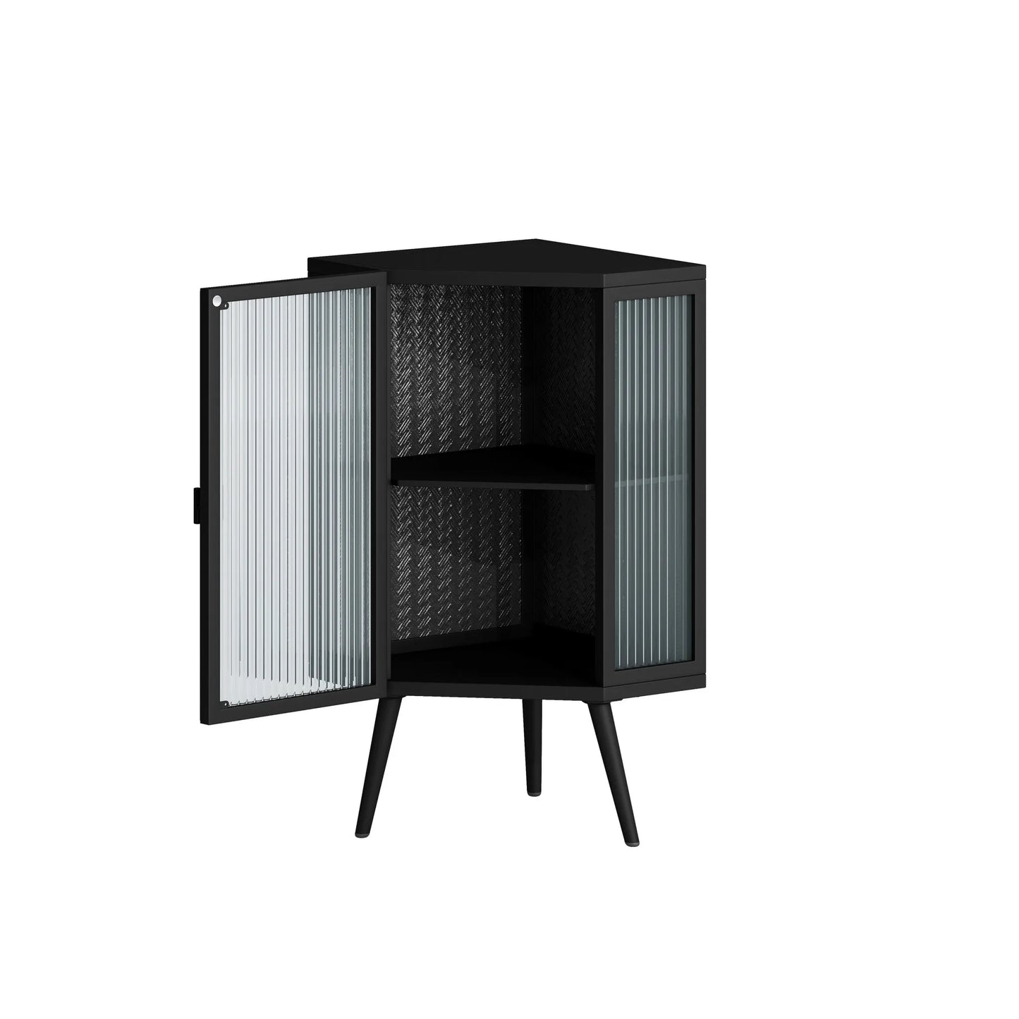 22.25' Floor Coner Cabinet with Tempered Glass Door & Storage Shelves for Bathroom, Living Room, Bedroom (Black) detail view 5