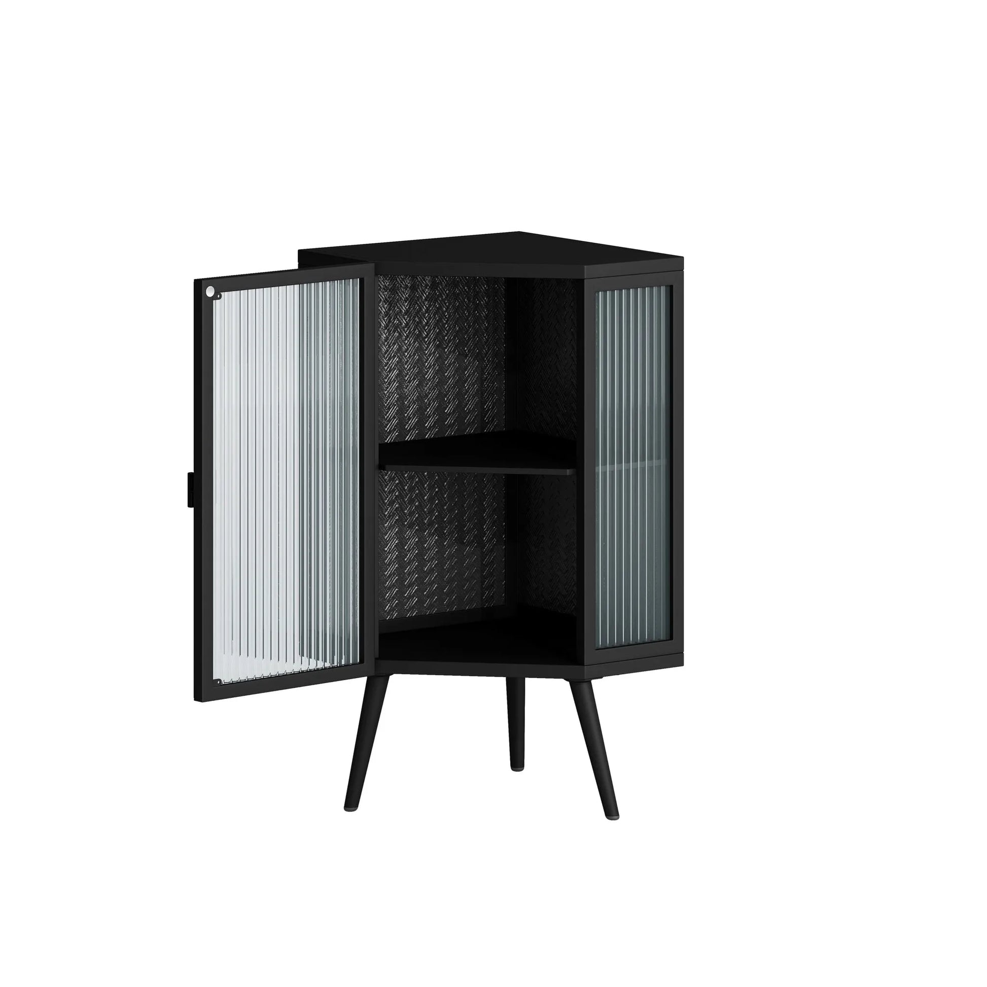 22.25' Floor Coner Cabinet with Tempered Glass Door & Storage Shelves for Bathroom, Living Room, Bedroom (Black) detail view 5