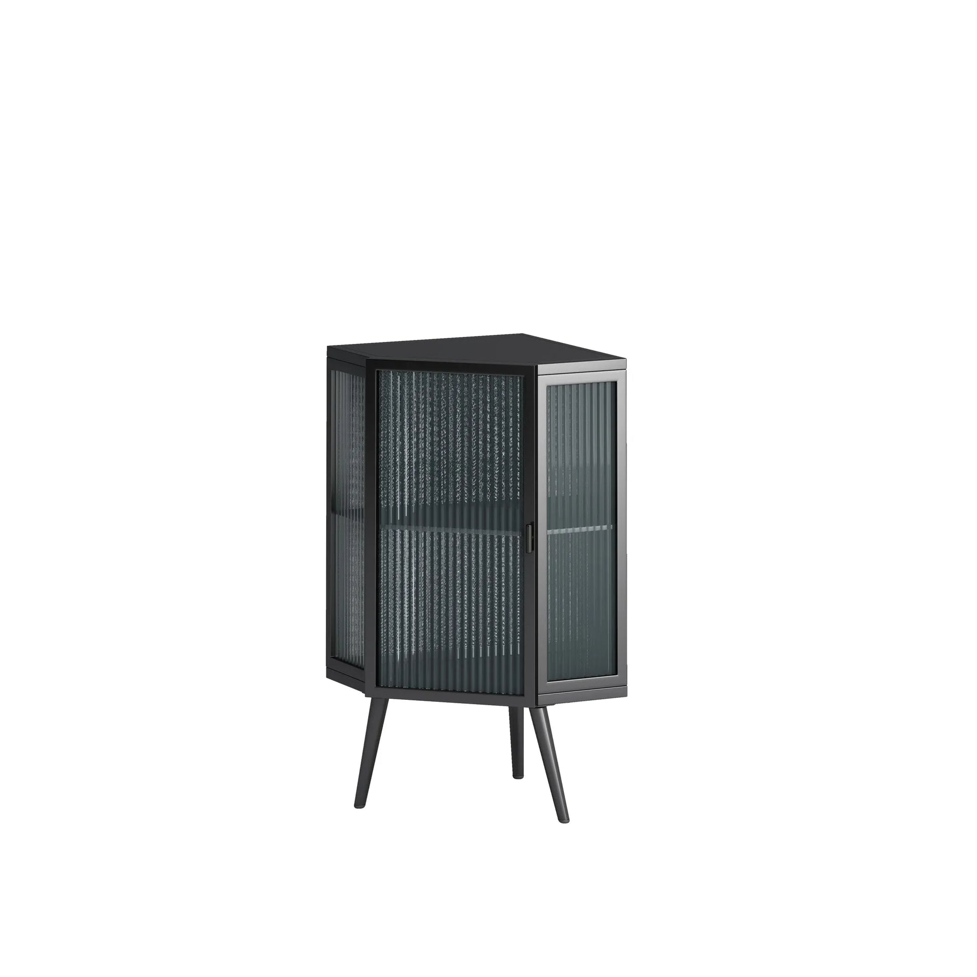 22.25' Floor Coner Cabinet with Tempered Glass Door & Storage Shelves for Bathroom, Living Room, Bedroom (Black) detail view 6