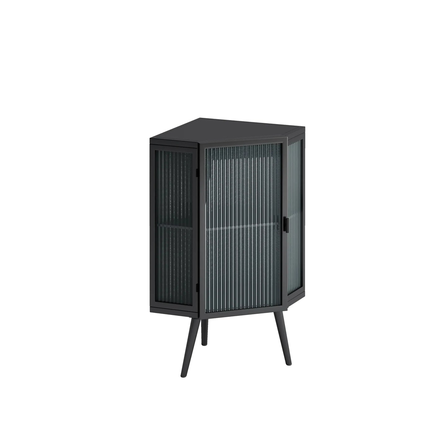 22.25' Floor Coner Cabinet with Tempered Glass Door & Storage Shelves for Bathroom, Living Room, Bedroom (Black) detail view 8