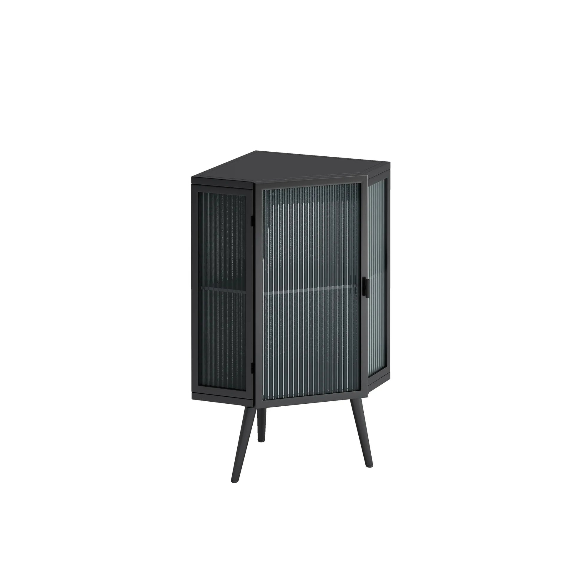 22.25' Floor Coner Cabinet with Tempered Glass Door & Storage Shelves for Bathroom, Living Room, Bedroom (Black) detail view 8