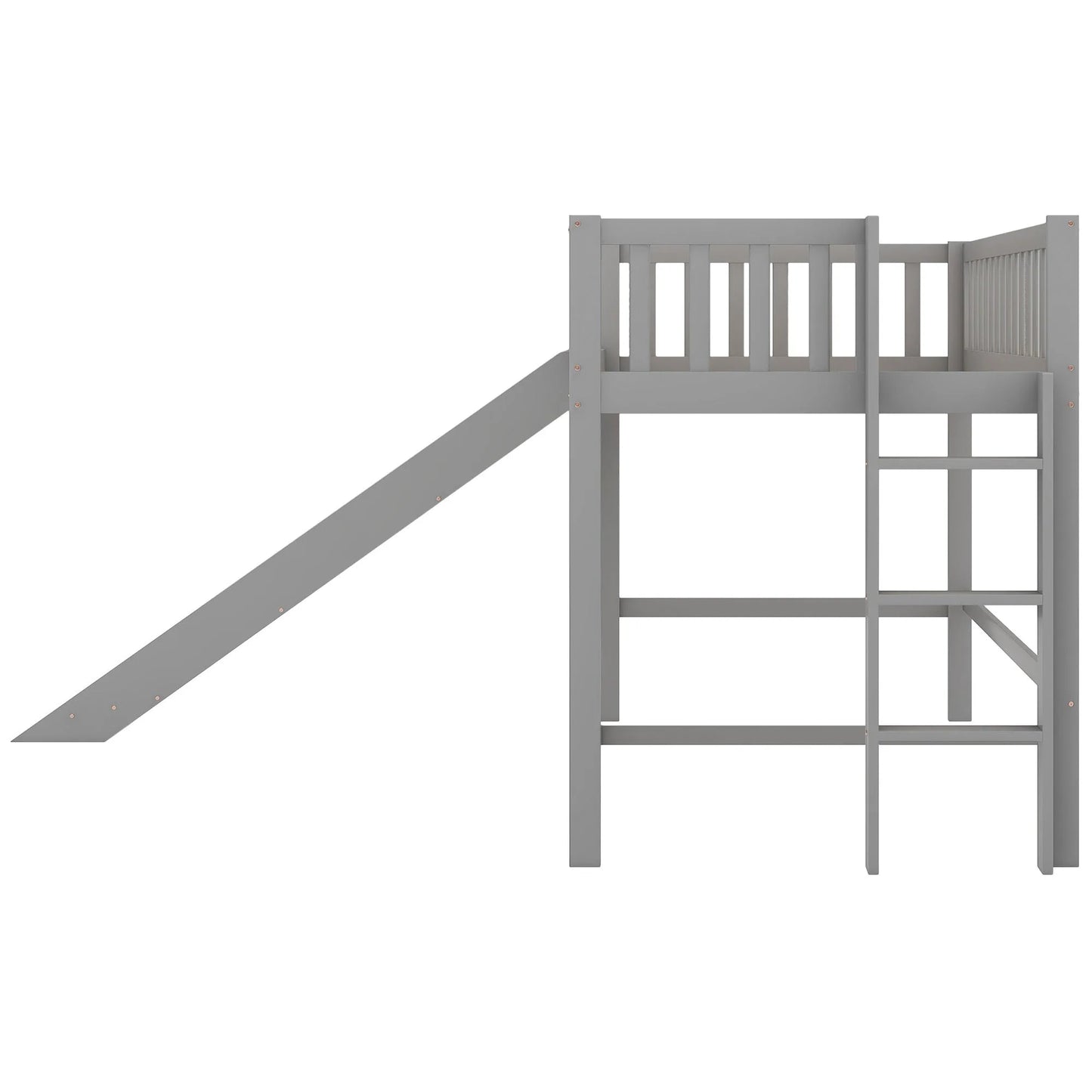 Twin Size Low Loft Bed with Ladder and Slide, Gray detail view 5