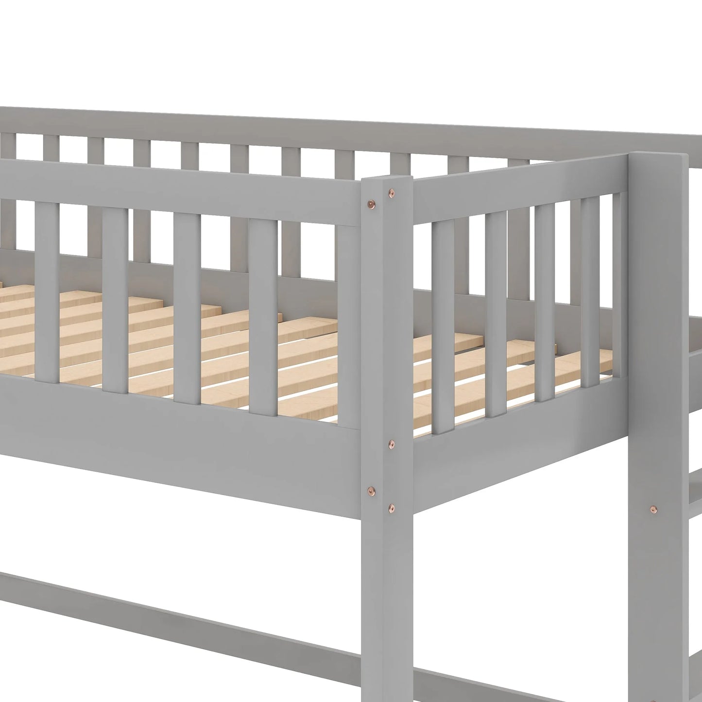 Twin Size Low Loft Bed with Ladder and Slide, Gray detail view 6
