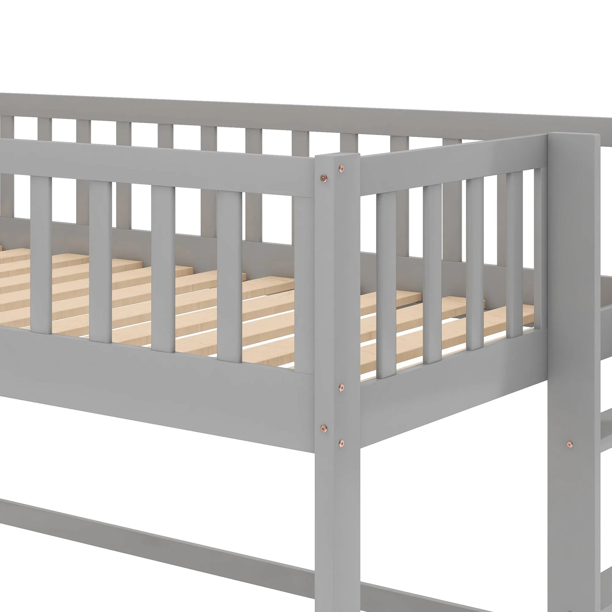 Twin Size Low Loft Bed with Ladder and Slide, Gray detail view 6