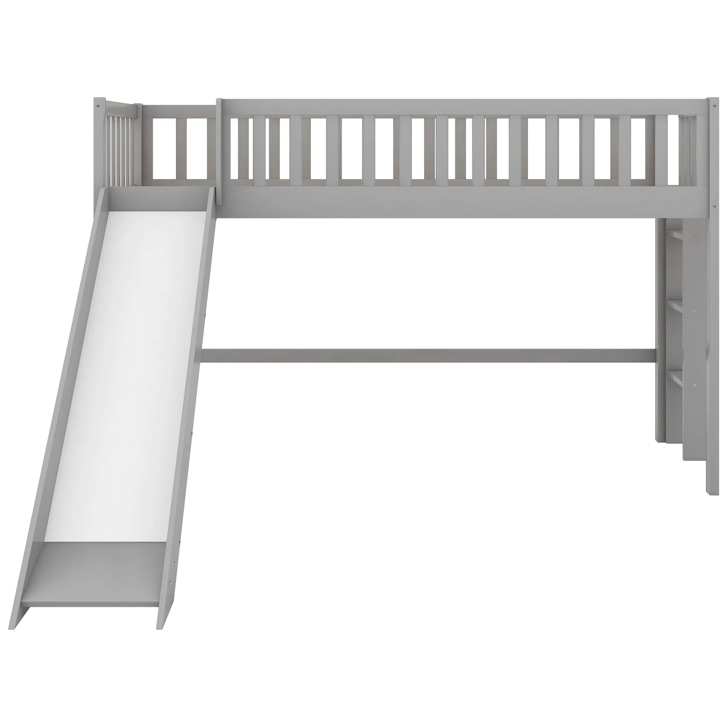 Twin Size Low Loft Bed with Ladder and Slide, Gray detail view 7