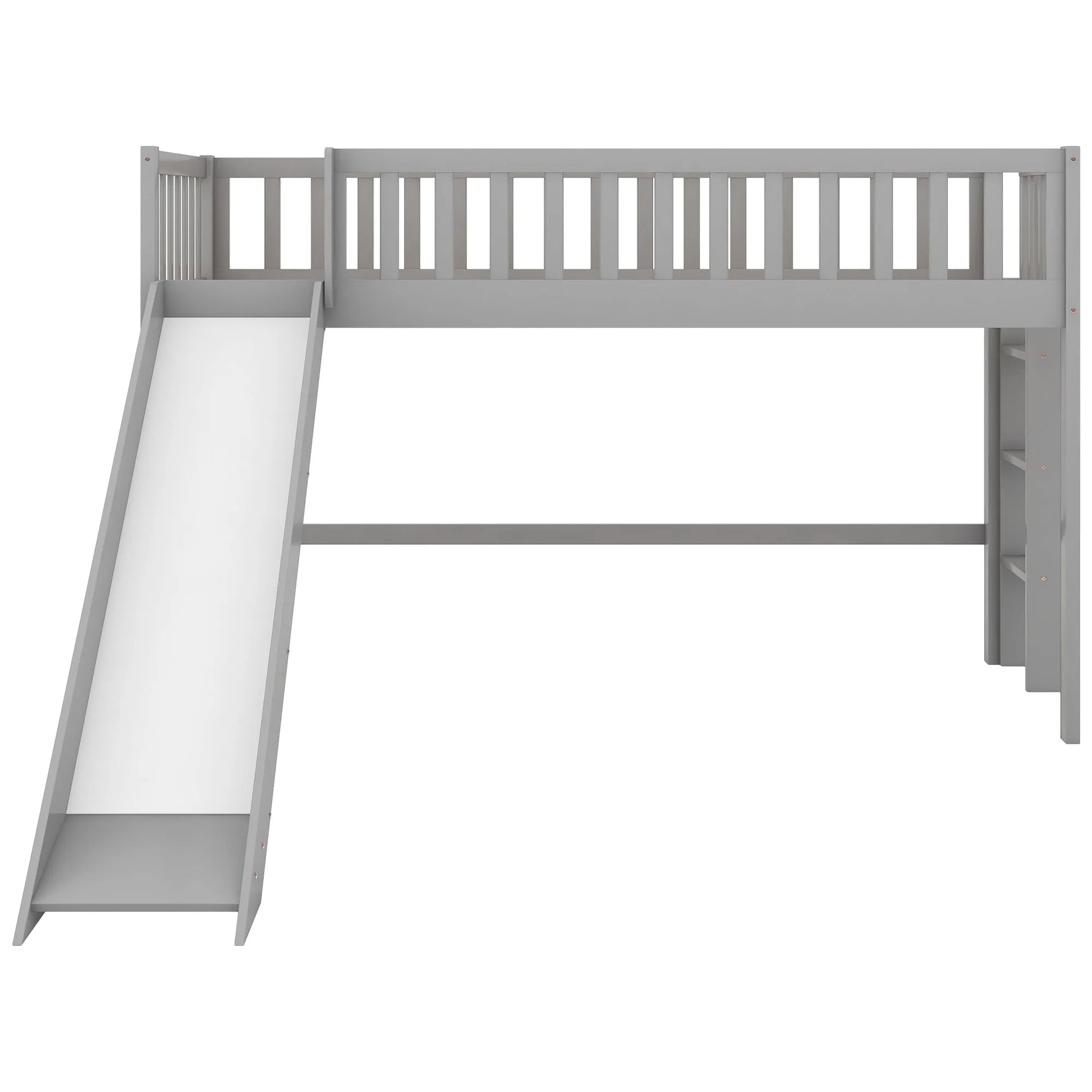 Twin Size Low Loft Bed with Ladder and Slide, Gray detail view 7