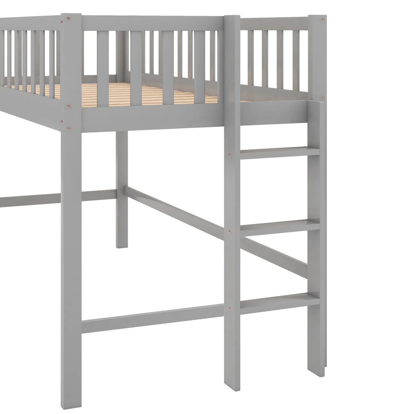 Twin Size Low Loft Bed with Ladder and Slide, Gray detail view 8