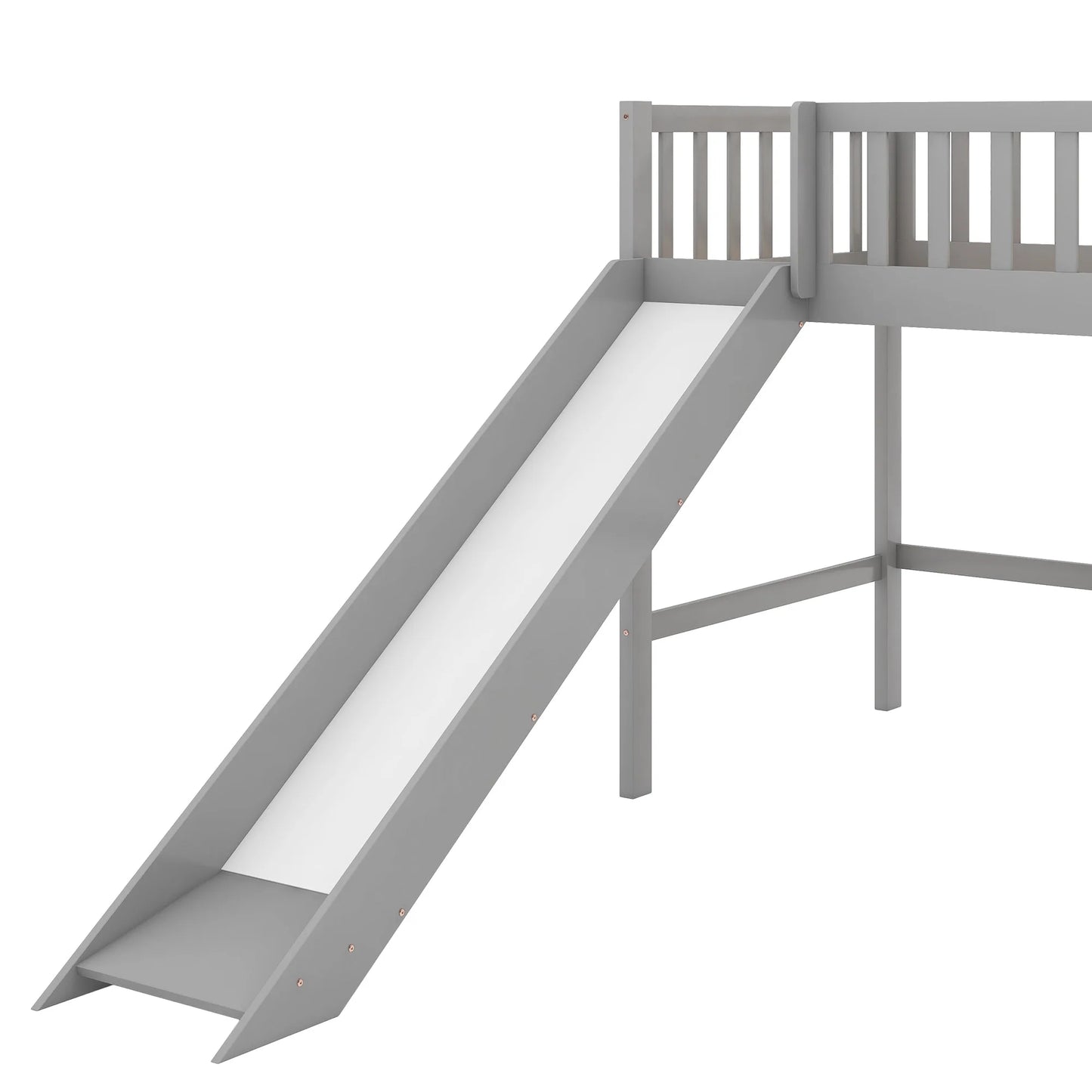 Twin Size Low Loft Bed with Ladder and Slide, Gray detail view 9