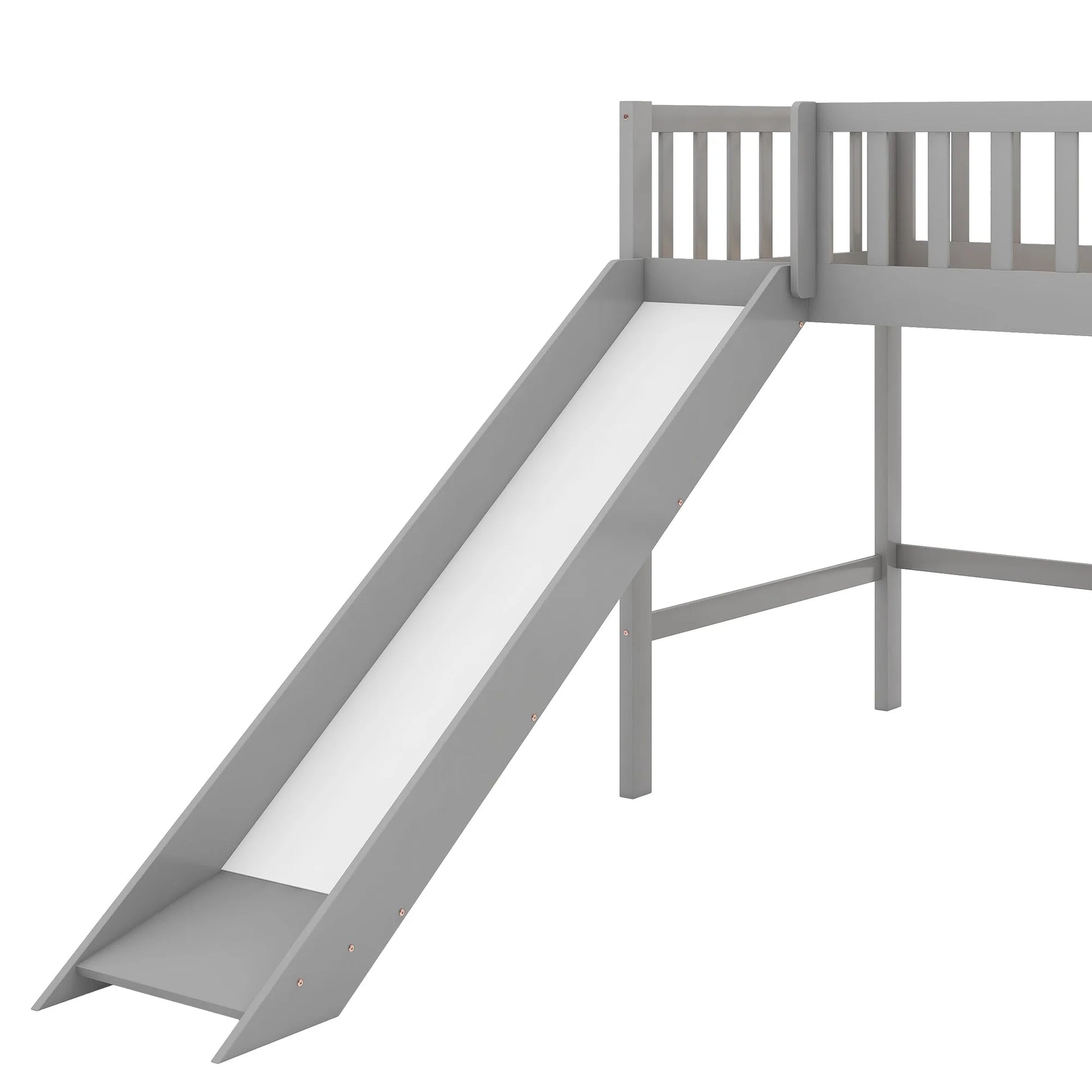 Twin Size Low Loft Bed with Ladder and Slide, Gray detail view 9