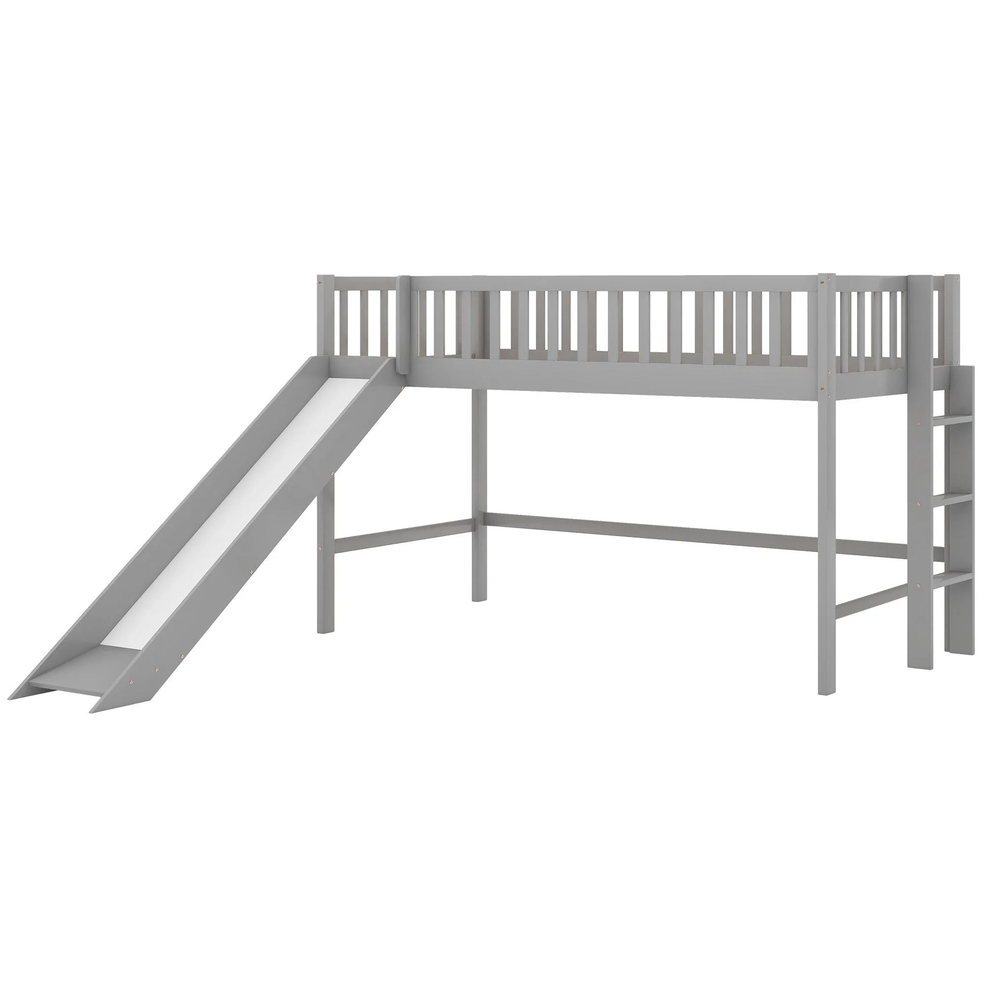 Twin Size Low Loft Bed with Ladder and Slide, Gray detail view 11