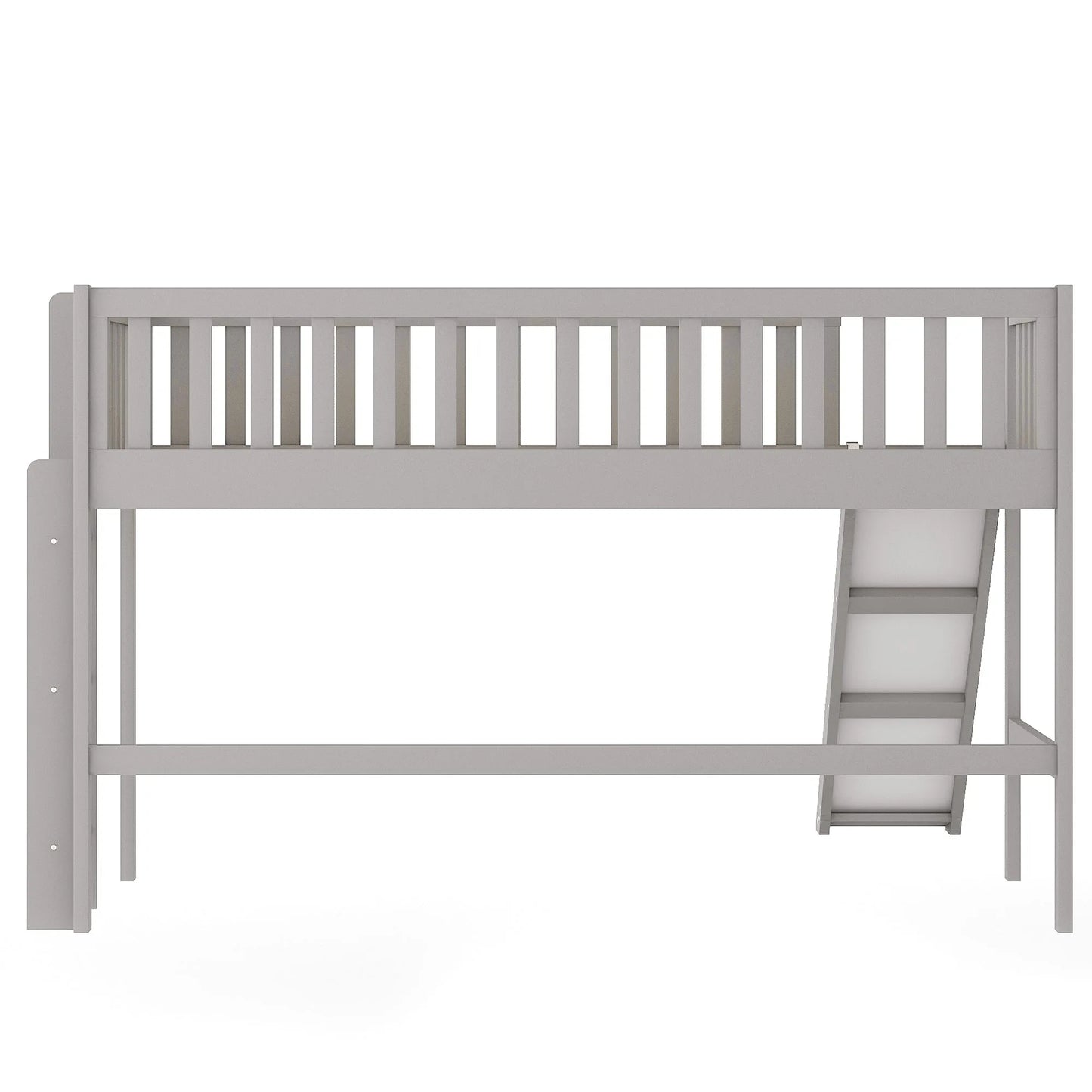 Twin Size Low Loft Bed with Ladder and Slide, Gray detail view 12