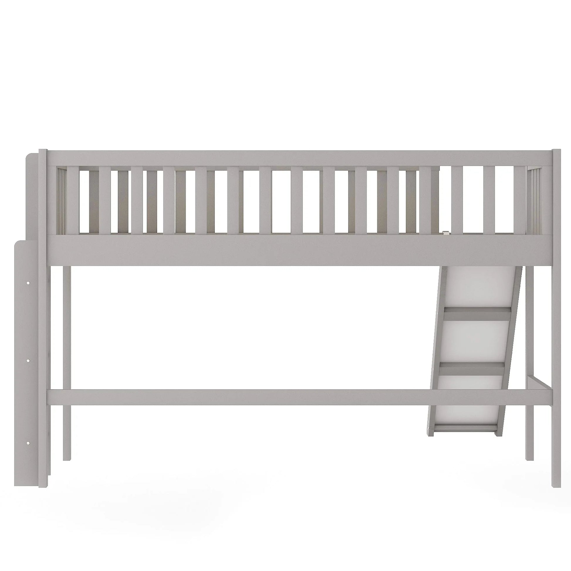 Twin Size Low Loft Bed with Ladder and Slide, Gray detail view 12