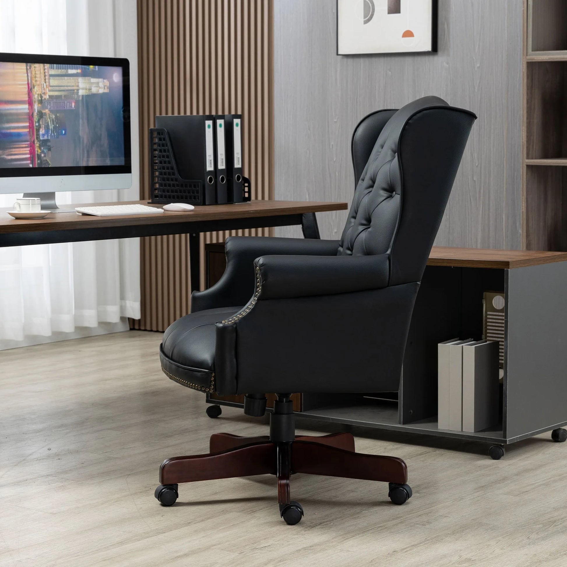Executive Office Chair Comfortable Desk Chair - Ergonomic Design - Thick Padded Seat and Backrest - PU Leather Desk Chair with Smooth Glide Caster Wheels, 1 Pack Black detail view 2