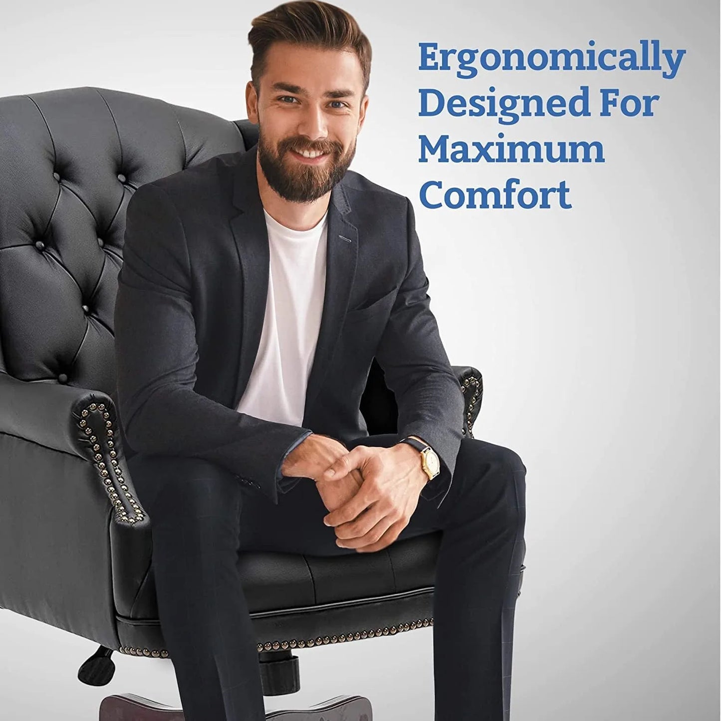 Executive Office Chair Comfortable Desk Chair - Ergonomic Design - Thick Padded Seat and Backrest - PU Leather Desk Chair with Smooth Glide Caster Wheels, 1 Pack Black detail view 6