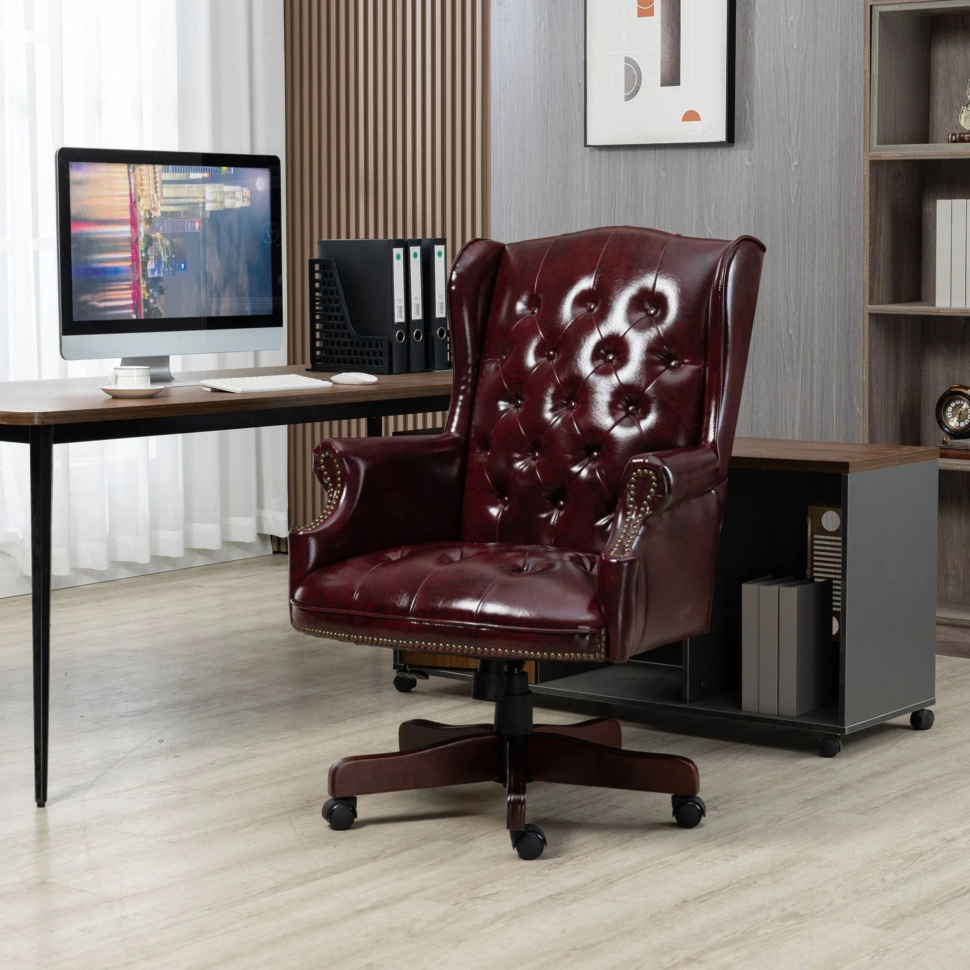 Executive Office Chair Comfortable Desk Chair - Ergonomic Design - Thick Padded Seat and Backrest - PU Leather Desk Chair with Smooth Glide Caster Wheels, 1 Pack Black detail view 14