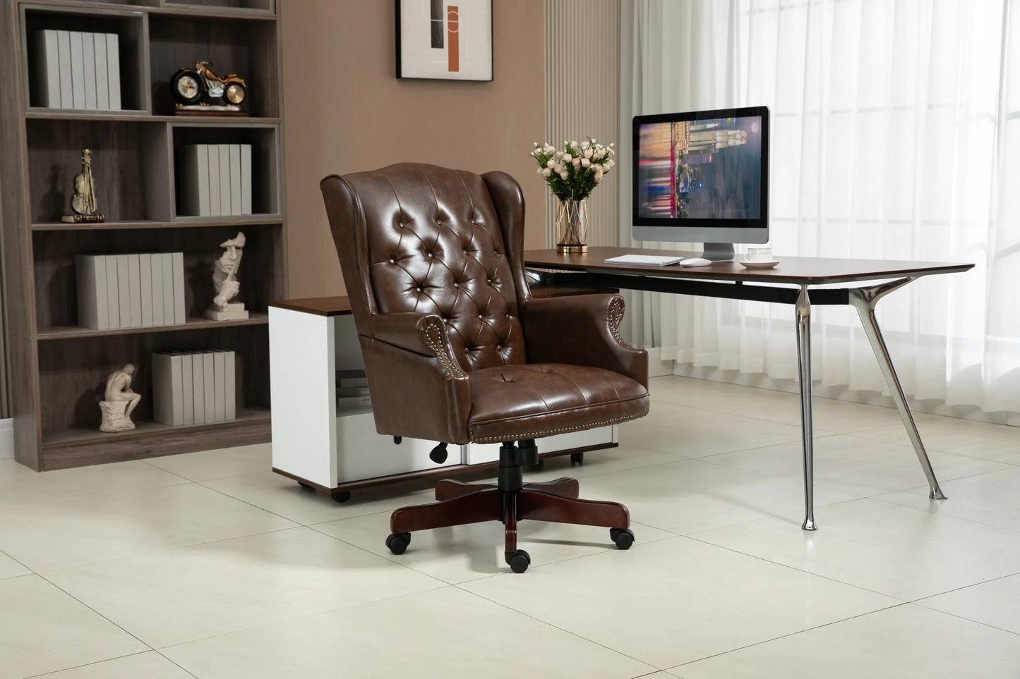 Executive Office Chair Comfortable Desk Chair - Ergonomic Design - Thick Padded Seat and Backrest - PU Leather Desk Chair with Smooth Glide Caster Wheels, 1 Pack Black detail view 26