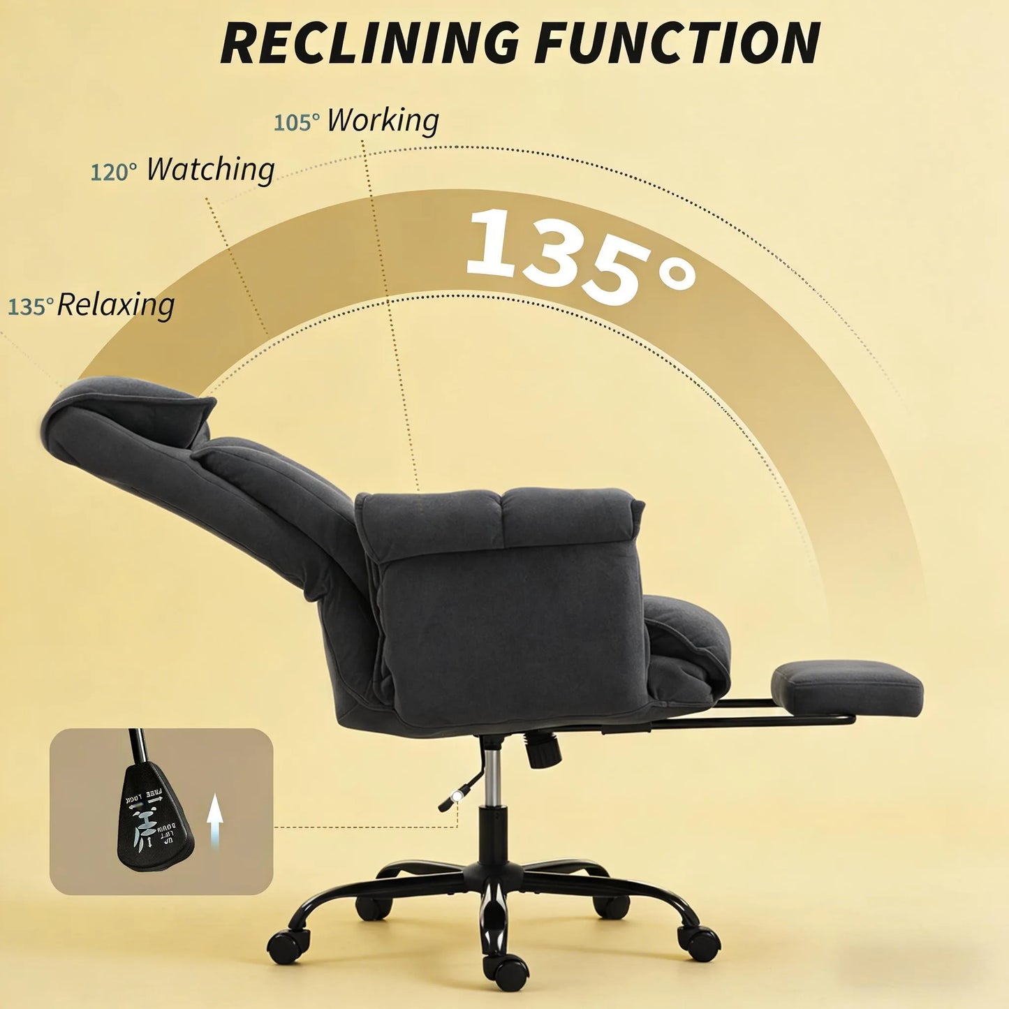 Reclining Desk Chair, High Back Office Chair detail view 4