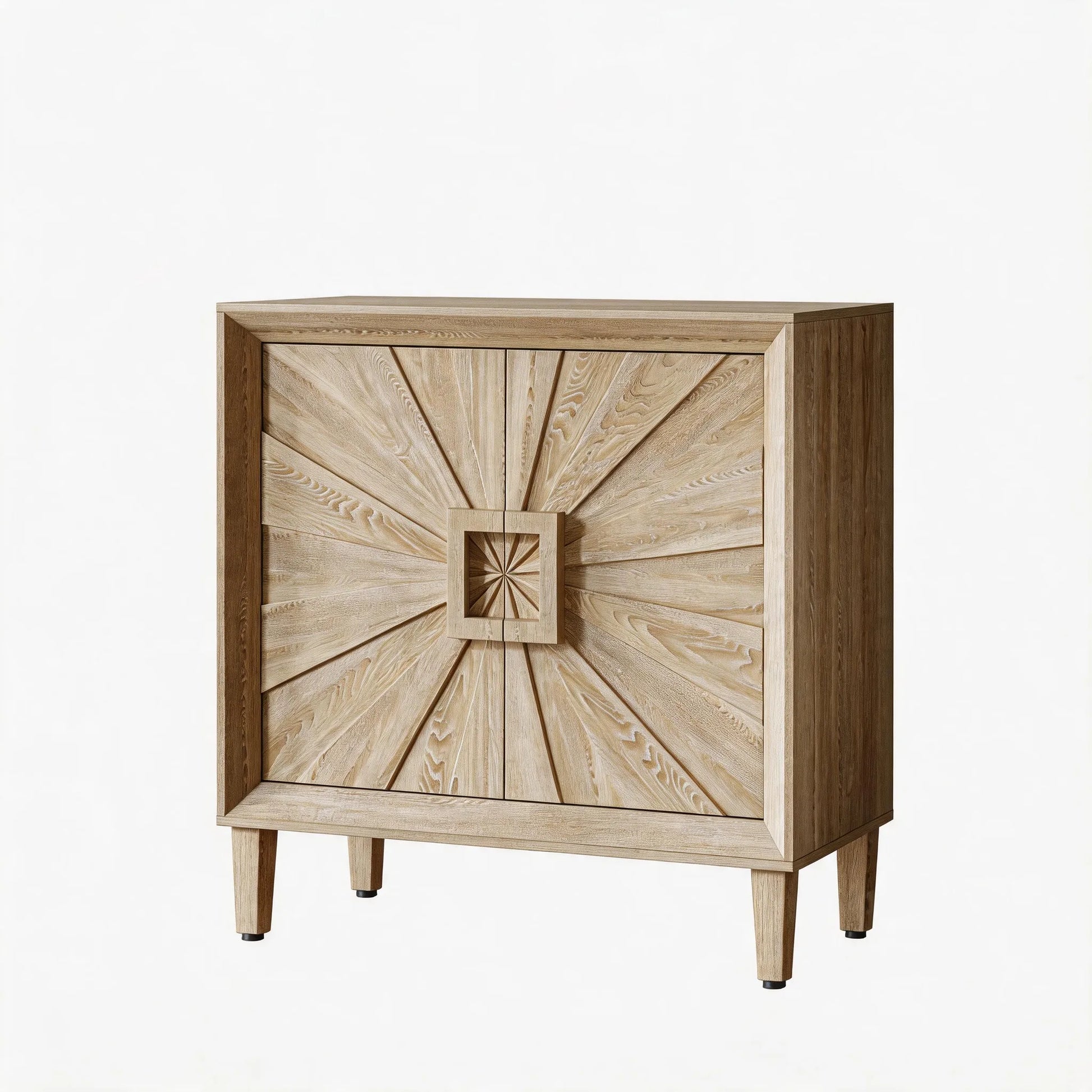 31.5' Antique Natural Mid-Century Modular Credenza Sideboard Buffet, Small Space Cabinet with Symmetrical Sunburst Doors, Accent Cabinet with Adjustable Shelves for Dining Room, Entryway & Hallway detail view 15