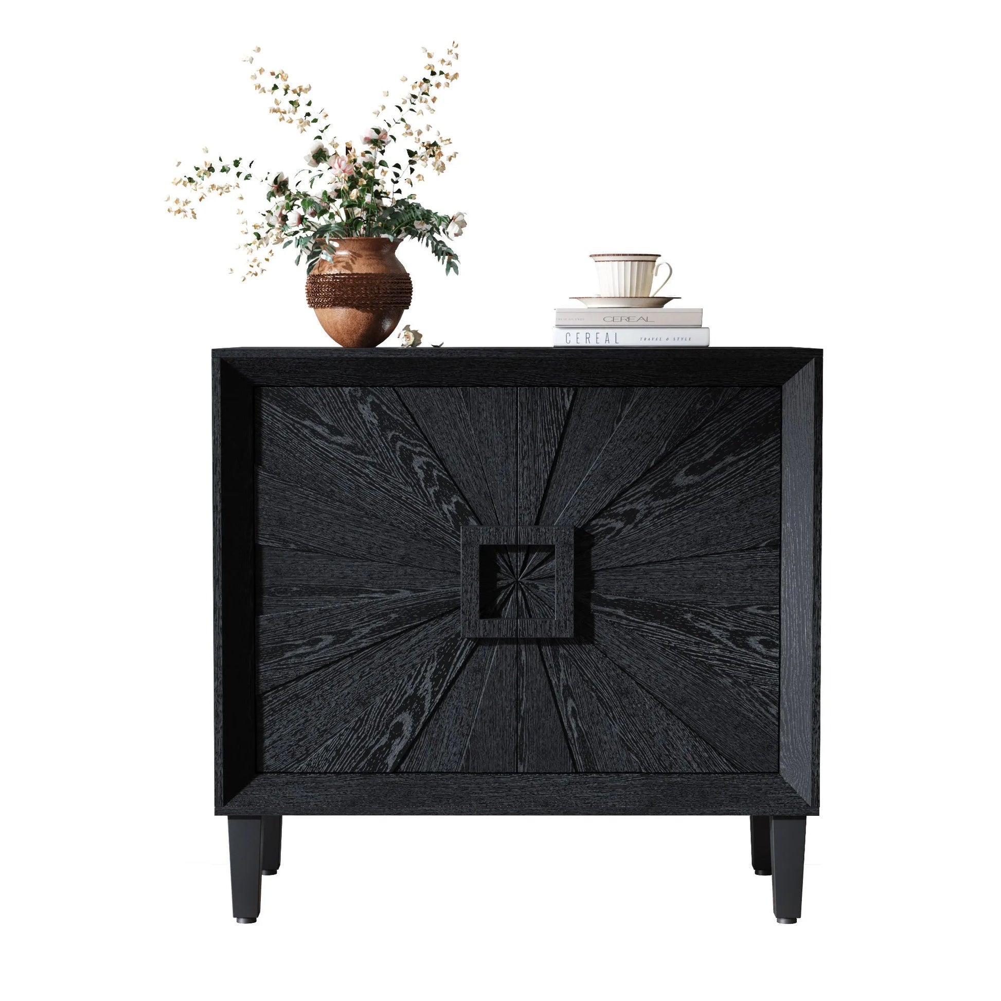 31.5' Antique Natural Mid-Century Modular Credenza Sideboard Buffet, Small Space Cabinet with Symmetrical Sunburst Doors, Accent Cabinet with Adjustable Shelves for Dining Room, Entryway & Hallway detail view 28