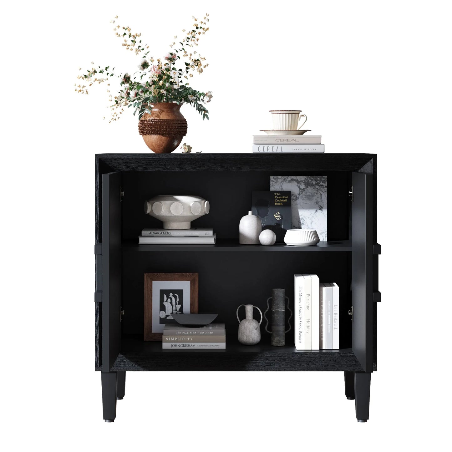31.5' Antique Natural Mid-Century Modular Credenza Sideboard Buffet, Small Space Cabinet with Symmetrical Sunburst Doors, Accent Cabinet with Adjustable Shelves for Dining Room, Entryway & Hallway detail view 30