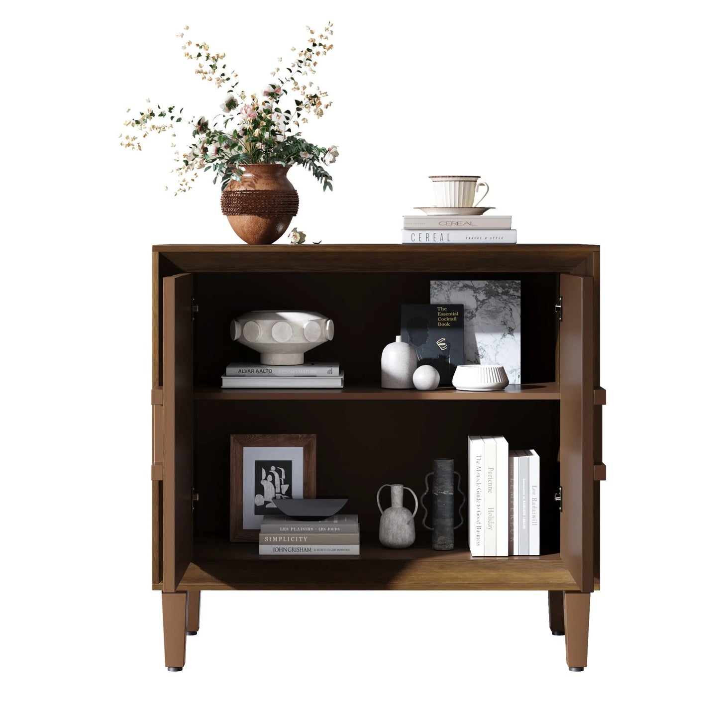 31.5' Antique Natural Mid-Century Modular Credenza Sideboard Buffet, Small Space Cabinet with Symmetrical Sunburst Doors, Accent Cabinet with Adjustable Shelves for Dining Room, Entryway & Hallway detail view 46