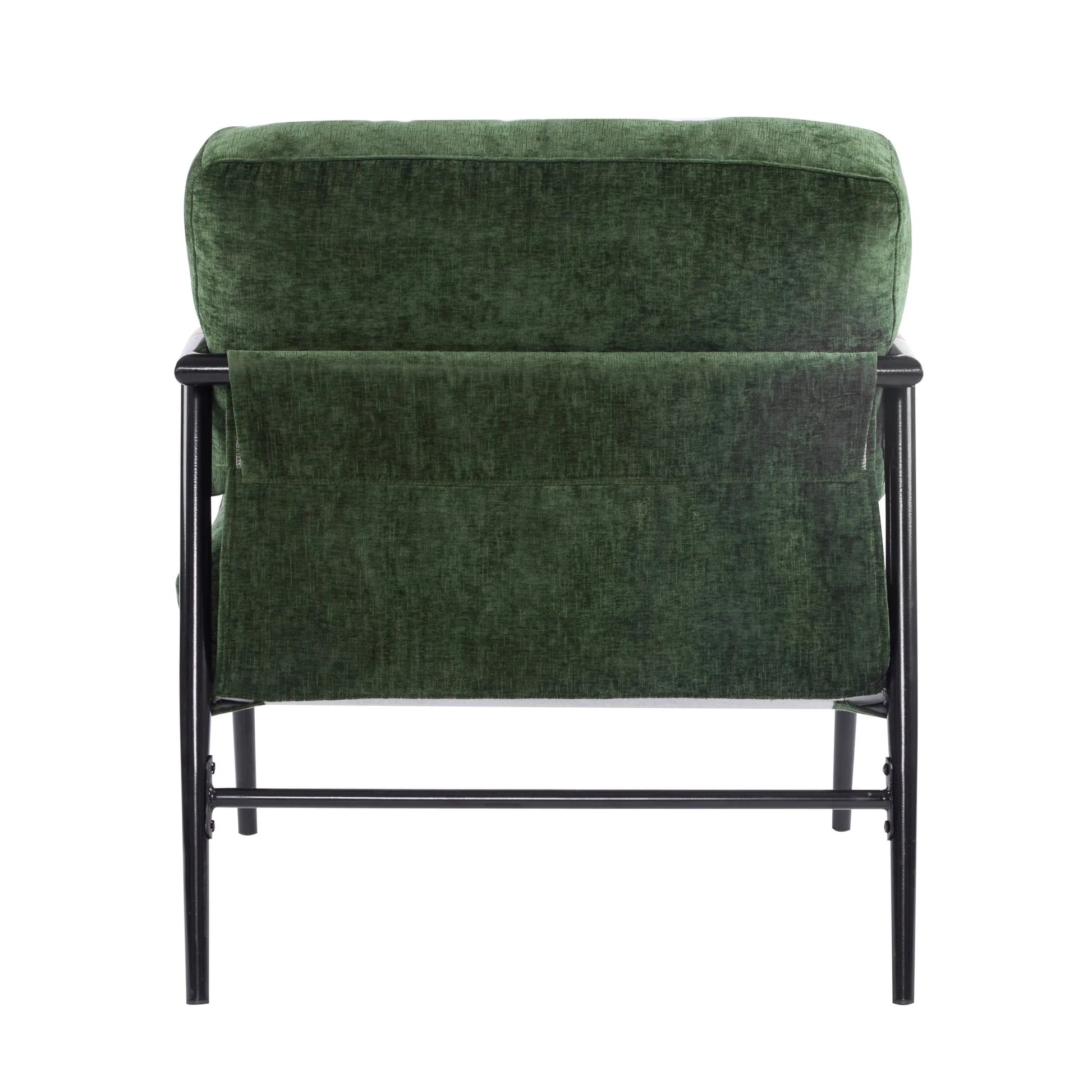 Modern Accent Chair with Plush Cushions, Minimalist Metal Frame, Wooden Armrest Design, Green detail view 9