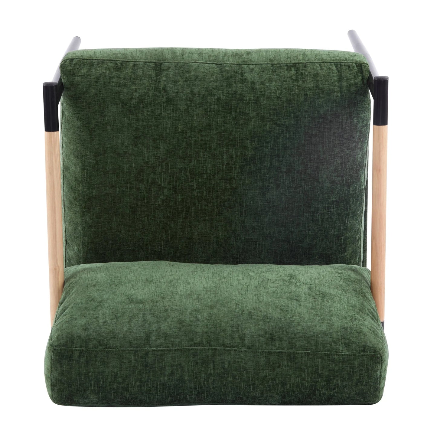 Modern Accent Chair with Plush Cushions, Minimalist Metal Frame, Wooden Armrest Design, Green detail view 10