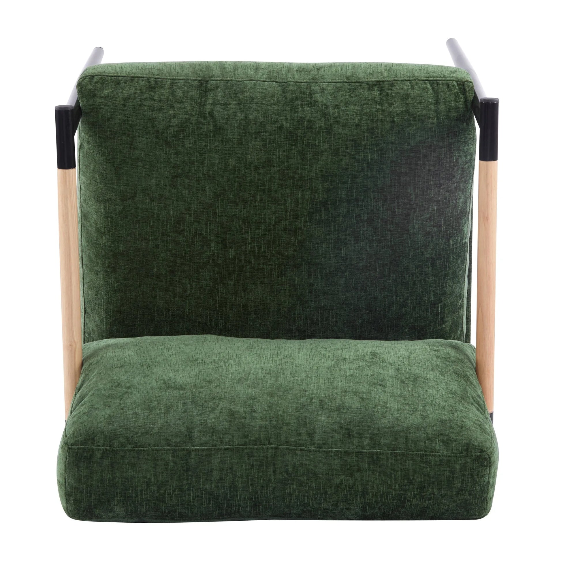Modern Accent Chair with Plush Cushions, Minimalist Metal Frame, Wooden Armrest Design, Green detail view 10