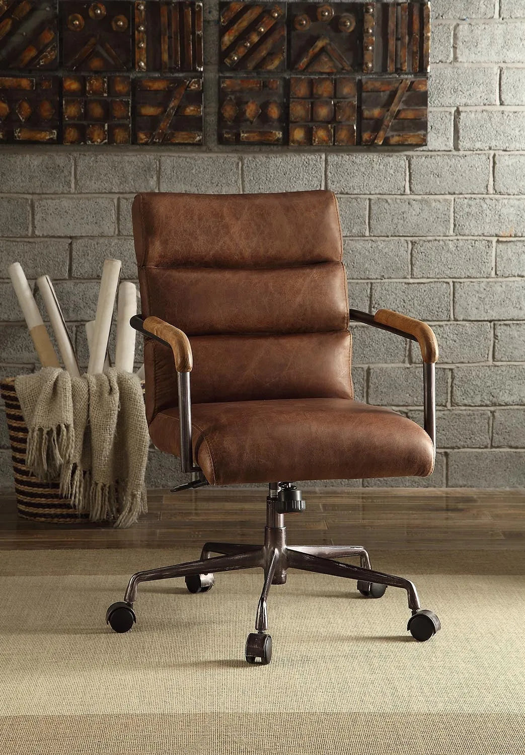 Retro Brown Swivel Office Chair with 5-Star Base lifestyle view