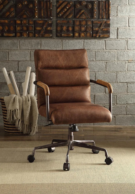 Retro Brown Swivel Office Chair with 5-Star Base lifestyle view