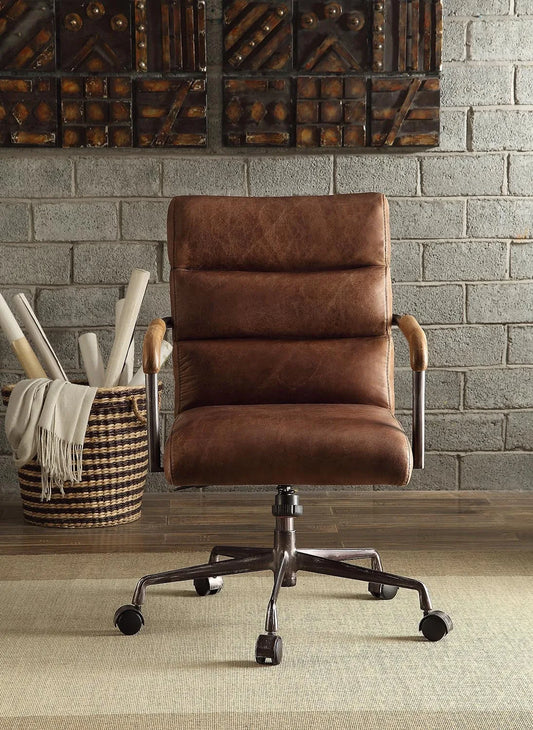 Retro Brown Swivel Office Chair with 5-Star Base detail view 2