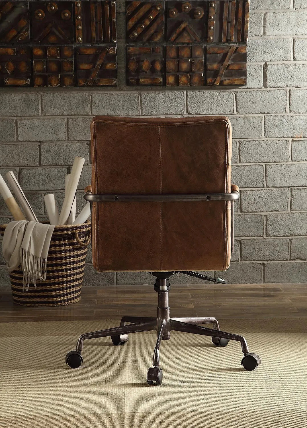Retro Brown Swivel Office Chair with 5-Star Base detail view 4