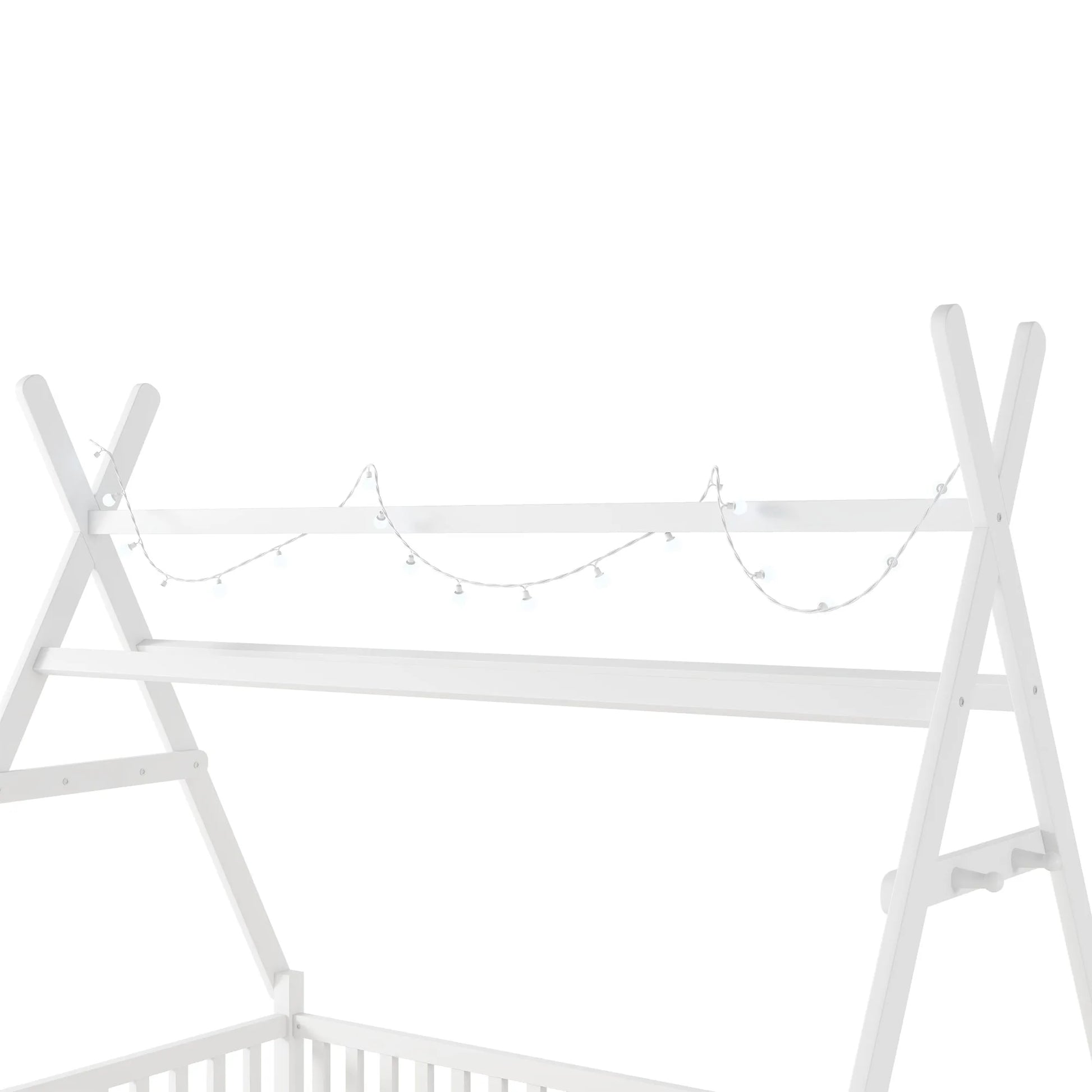 Twin House Bed with Light, Low Floor House Bed with Fence and Roof for Kids Boys Girls, White detail view 10