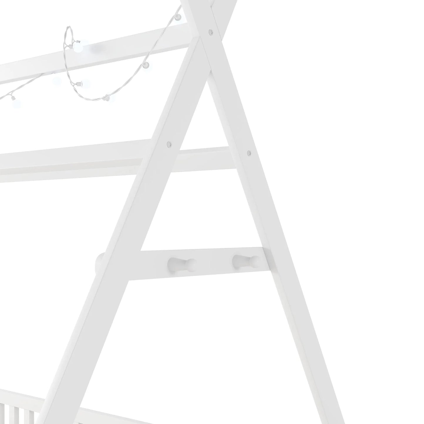Twin House Bed with Light, Low Floor House Bed with Fence and Roof for Kids Boys Girls, White detail view 14