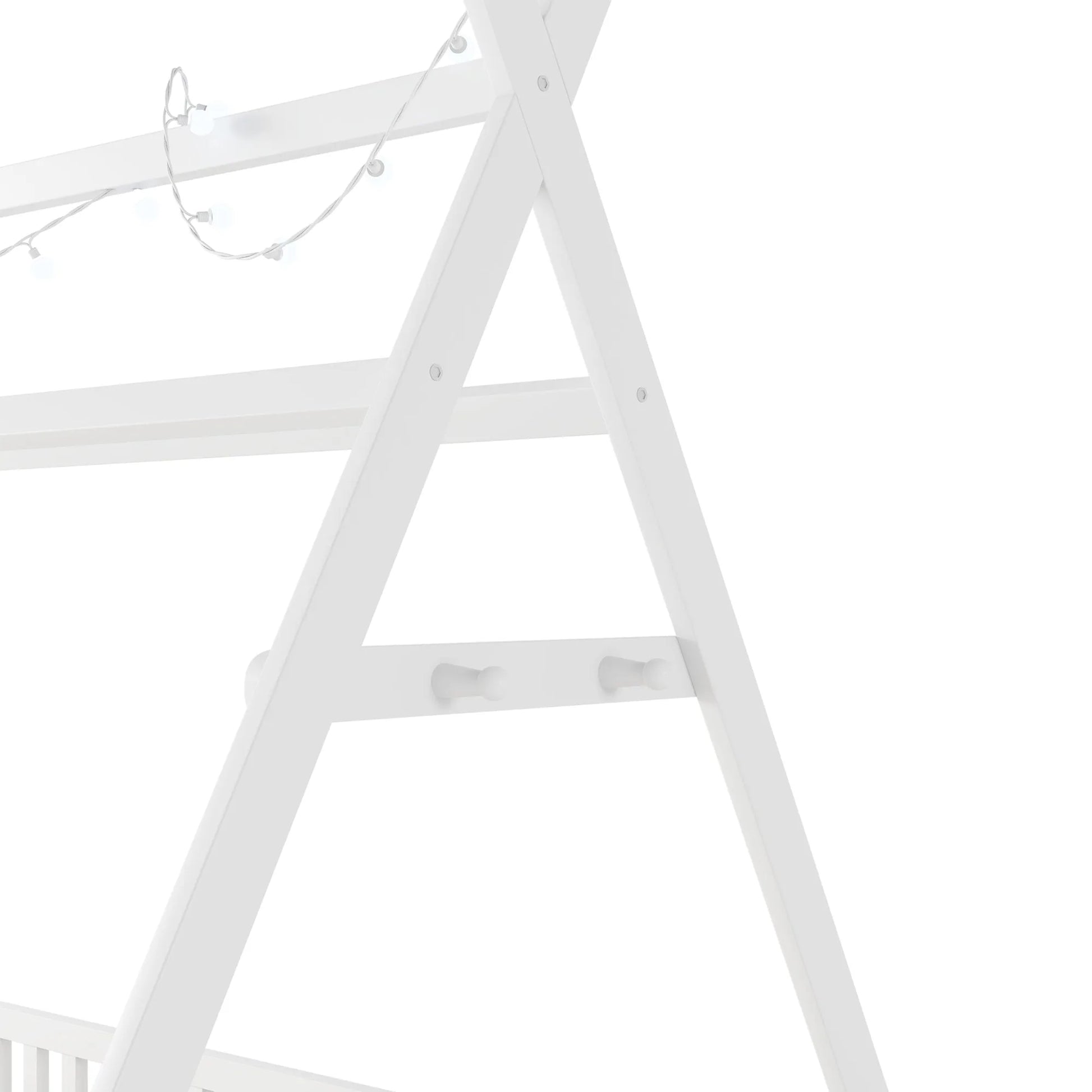Twin House Bed with Light, Low Floor House Bed with Fence and Roof for Kids Boys Girls, White detail view 14