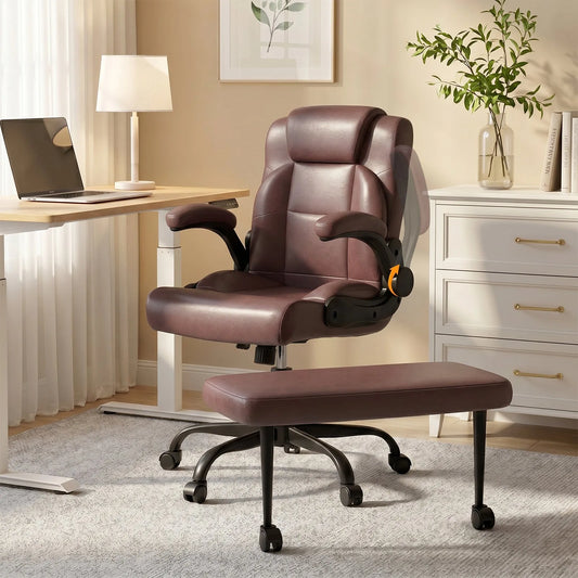 Cross Legged Office Chair with Arms, Wide Criss Cross Chair with Wheels, 360° Rotating Footrest, Height Adjustable Swivel Chair for ADHD, Ergonomic Office Chair for Home Office Relaxing lifestyle view