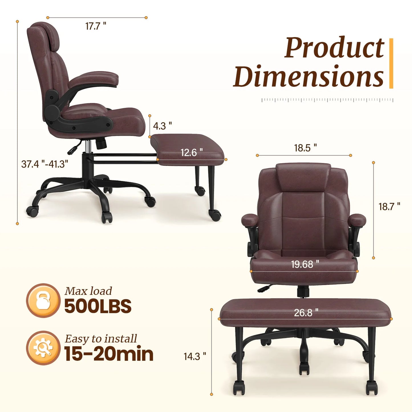 Cross Legged Office Chair with Arms, Wide Criss Cross Chair with Wheels, 360° Rotating Footrest, Height Adjustable Swivel Chair for ADHD, Ergonomic Office Chair for Home Office Relaxing detail view 3