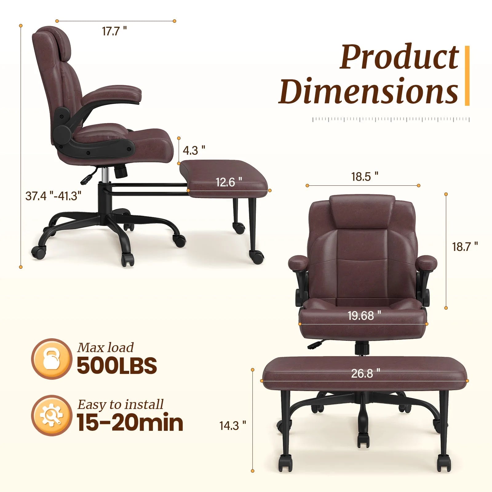 Cross Legged Office Chair with Arms, Wide Criss Cross Chair with Wheels, 360° Rotating Footrest, Height Adjustable Swivel Chair for ADHD, Ergonomic Office Chair for Home Office Relaxing detail view 3