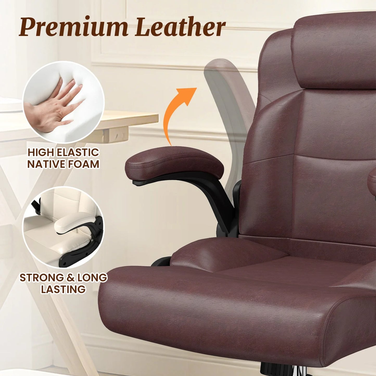 Cross Legged Office Chair with Arms, Wide Criss Cross Chair with Wheels, 360° Rotating Footrest, Height Adjustable Swivel Chair for ADHD, Ergonomic Office Chair for Home Office Relaxing detail view 6