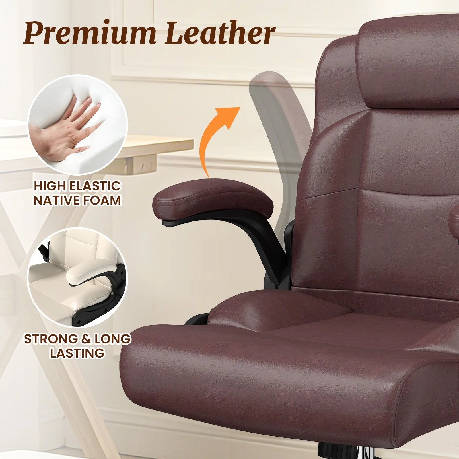 Cross Legged Office Chair with Arms, Wide Criss Cross Chair with Wheels, 360° Rotating Footrest, Height Adjustable Swivel Chair for ADHD, Ergonomic Office Chair for Home Office Relaxing detail view 6
