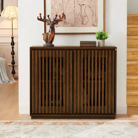 Mid Century Modern Fluted Hollowed Out Sideboard Cabinet with 2 Outlet Holes, Buffet Cabinet with Storage, Walnut Storage Cabinet for Living Room, Entryway, Hallway, Dining Room, Kitchen lifestyle view