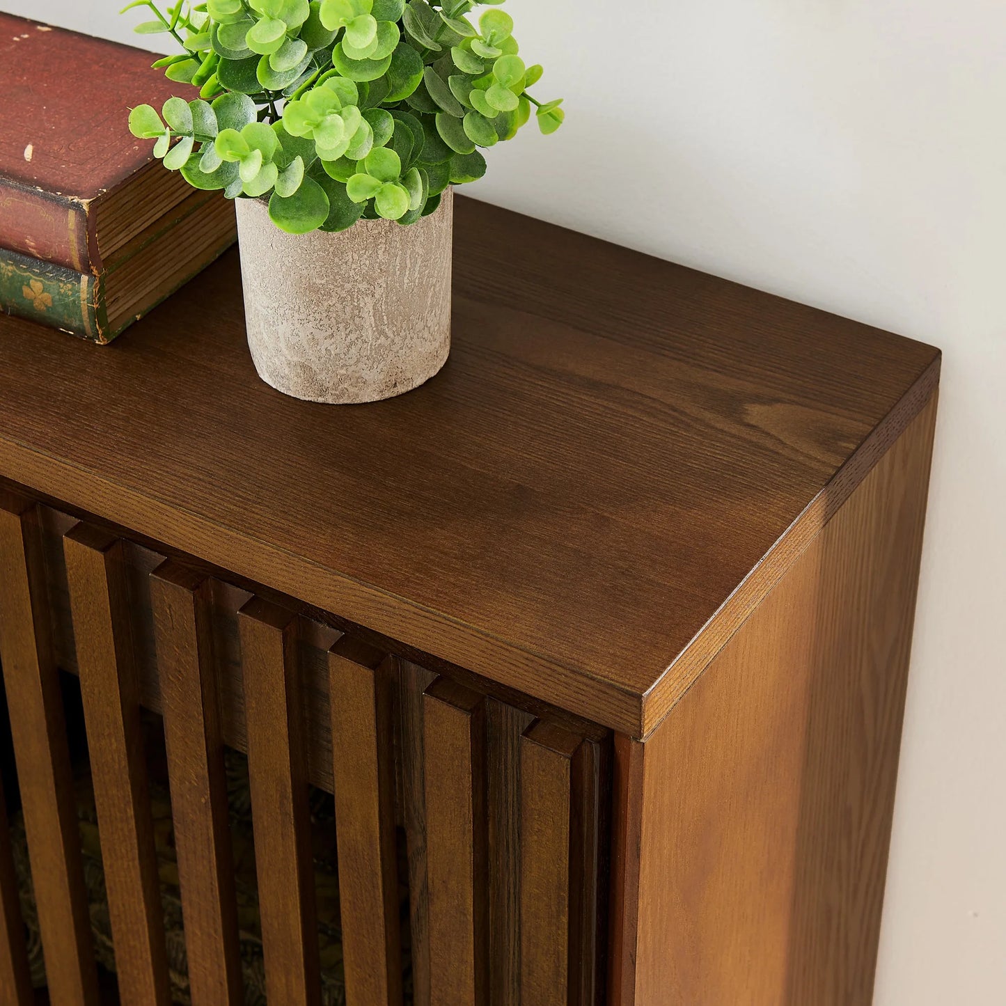 Mid Century Modern Fluted Hollowed Out Sideboard Cabinet with 2 Outlet Holes, Buffet Cabinet with Storage, Walnut Storage Cabinet for Living Room, Entryway, Hallway, Dining Room, Kitchen detail view 5