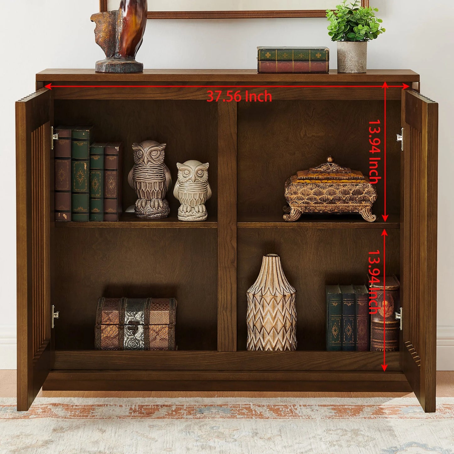 Mid Century Modern Fluted Hollowed Out Sideboard Cabinet with 2 Outlet Holes, Buffet Cabinet with Storage, Walnut Storage Cabinet for Living Room, Entryway, Hallway, Dining Room, Kitchen detail view 8