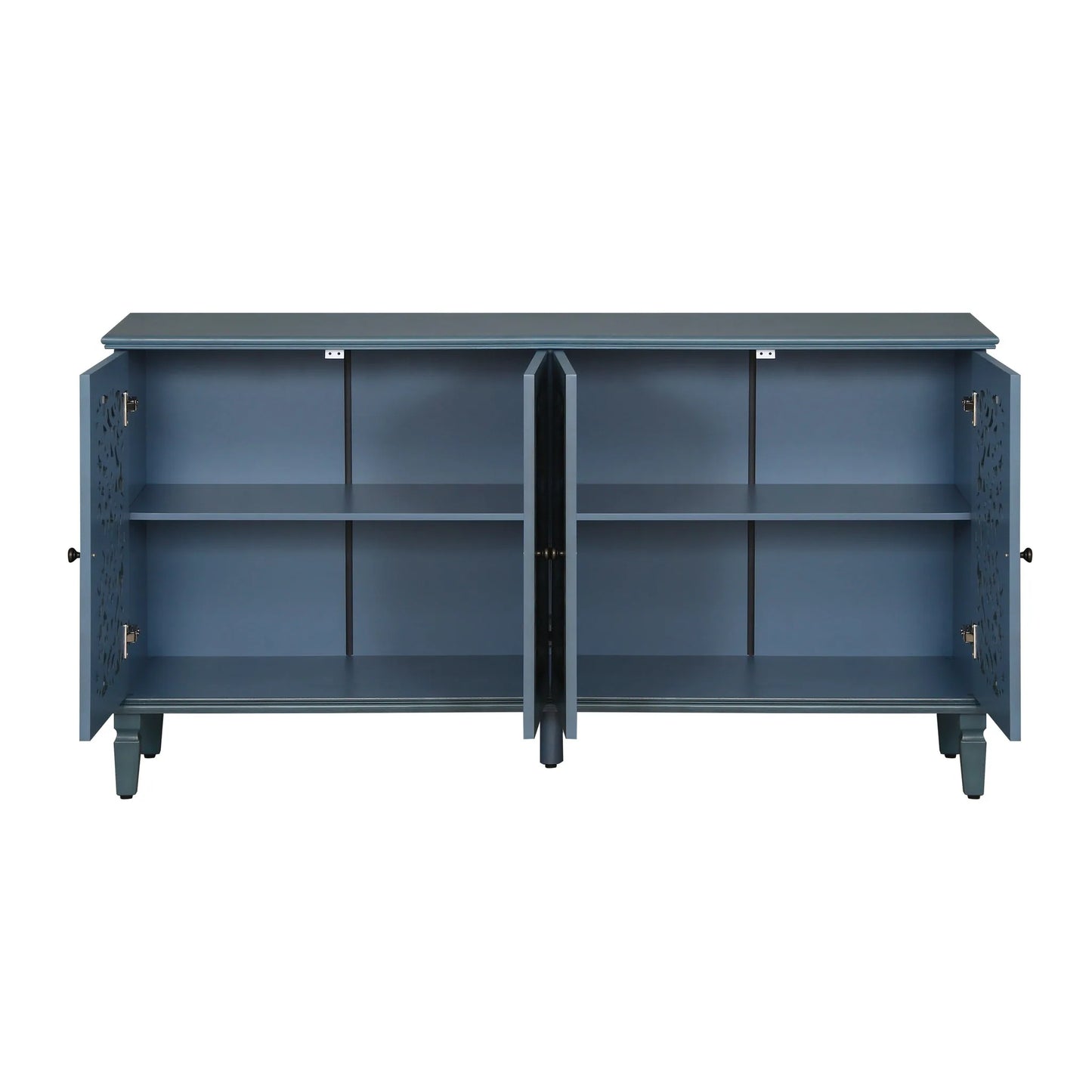 60' Antique Buffet Cabinet with Floral Carvings with Solid Wood Legs&Antique Brass Handles&Adjustable Shelves, TV Stand for 65''+ TV, Sideboard for Living Room, Dining Room (Antique Blue) detail view 18