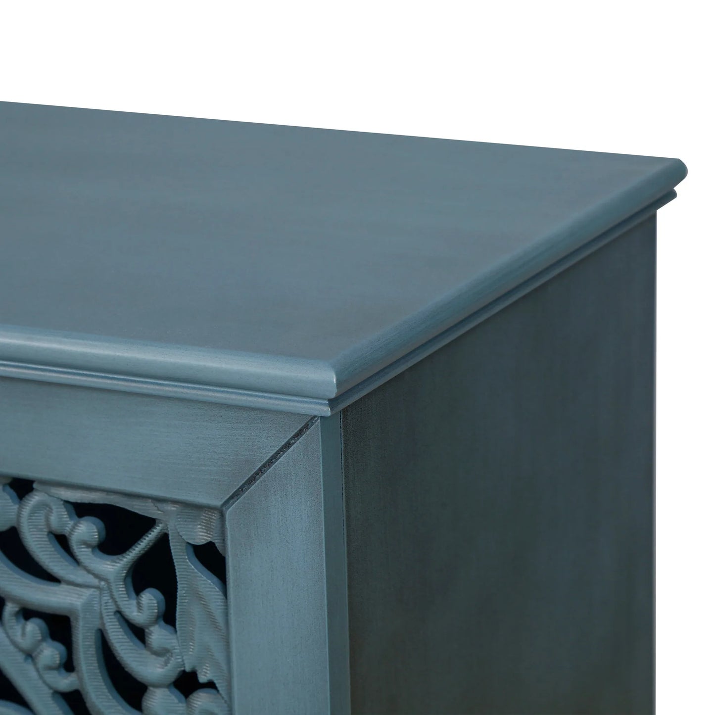 60' Antique Buffet Cabinet with Floral Carvings with Solid Wood Legs&Antique Brass Handles&Adjustable Shelves, TV Stand for 65''+ TV, Sideboard for Living Room, Dining Room (Antique Blue) detail view 21