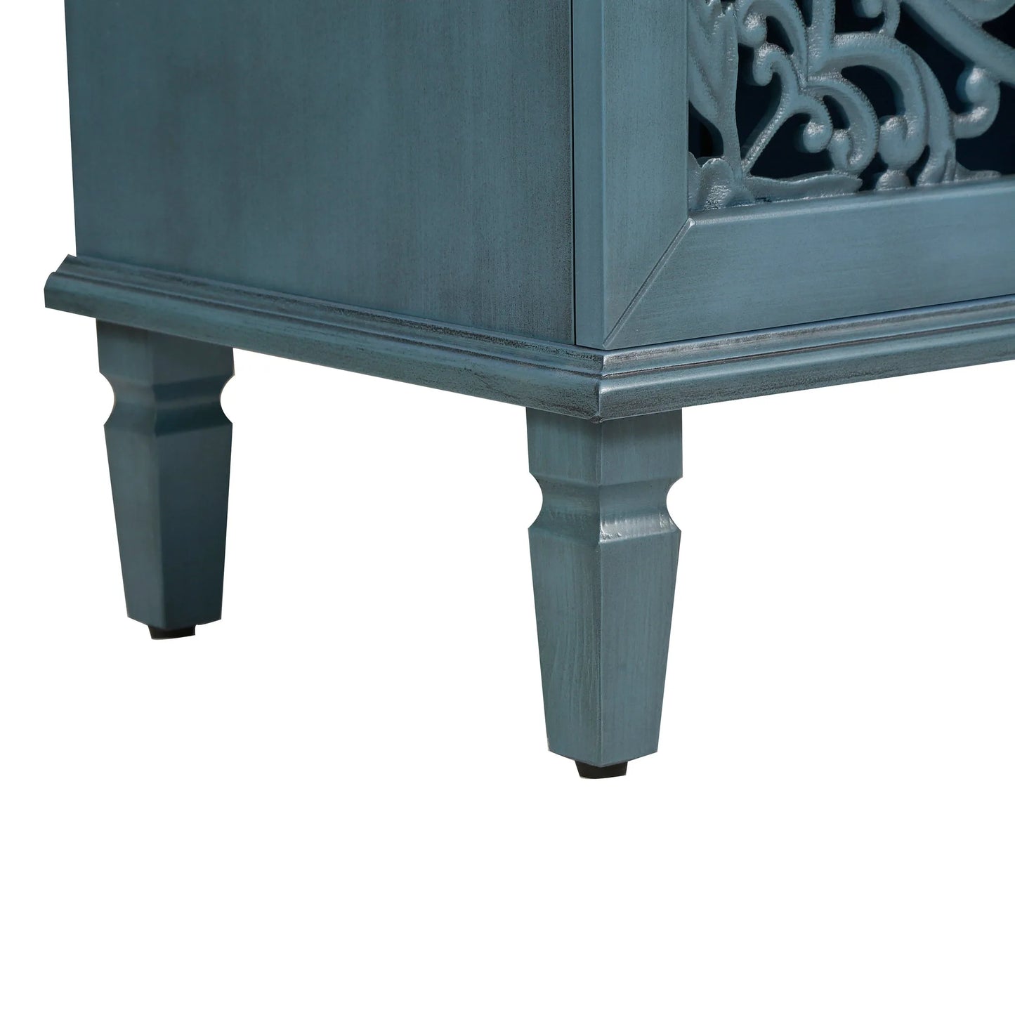 60' Antique Buffet Cabinet with Floral Carvings with Solid Wood Legs&Antique Brass Handles&Adjustable Shelves, TV Stand for 65''+ TV, Sideboard for Living Room, Dining Room (Antique Blue) detail view 22