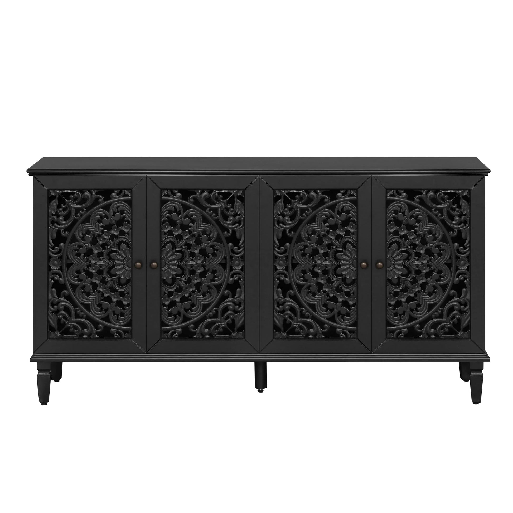 60' Antique Buffet Cabinet with Floral Carvings with Solid Wood Legs&Antique Brass Handles&Adjustable Shelves, TV Stand for 65''+ TV, Sideboard for Living Room, Dining Room (Antique Blue) detail view 34