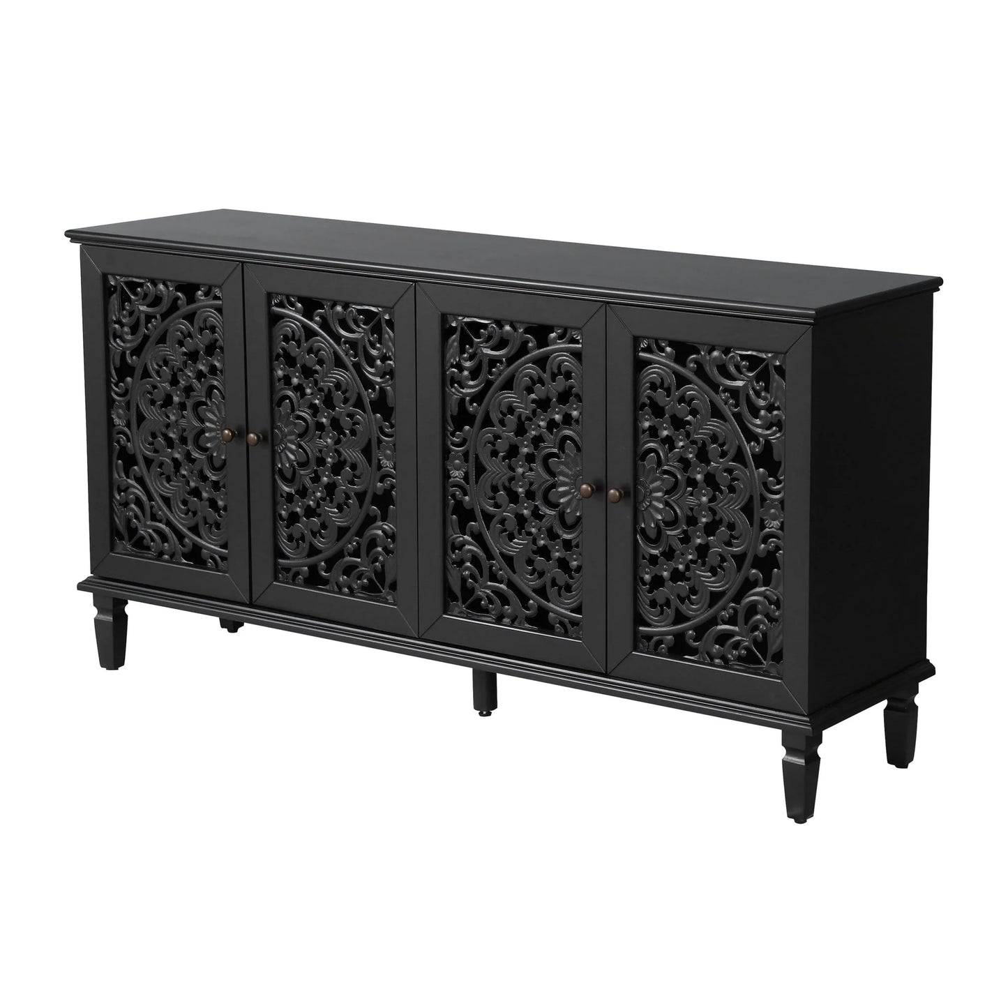 60' Antique Buffet Cabinet with Floral Carvings with Solid Wood Legs&Antique Brass Handles&Adjustable Shelves, TV Stand for 65''+ TV, Sideboard for Living Room, Dining Room (Antique Blue) detail view 35